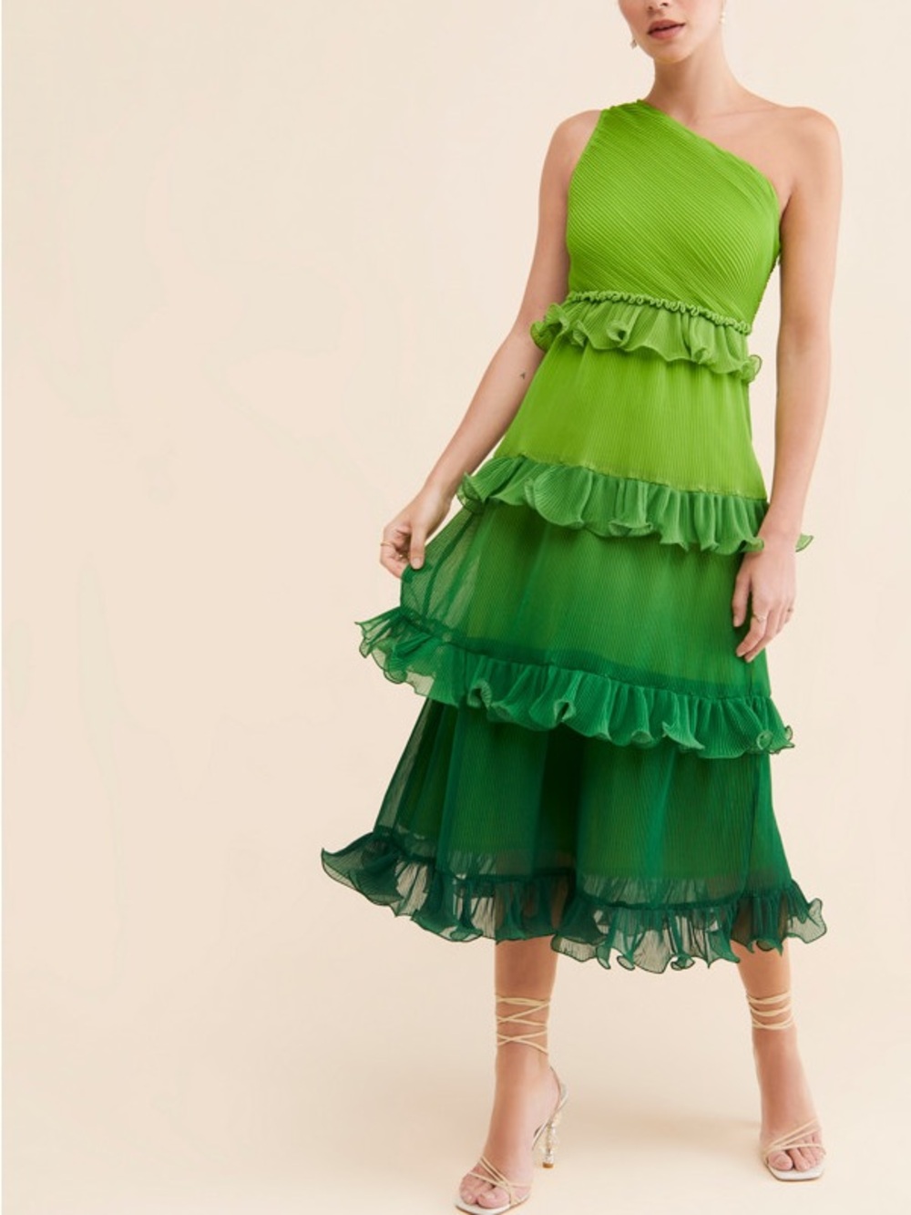 Anthropologie Vineet Bahl Tier Ombre Midi Dress Colorful Glam One Shoulder